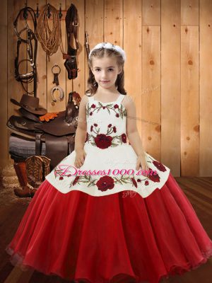 New Style Organza Straps Sleeveless Zipper Embroidery Little Girl Pageant Gowns in Red