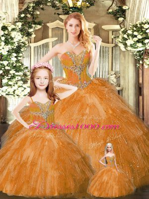 Custom Made Rust Red Quince Ball Gowns Military Ball and Sweet 16 and Quinceanera with Beading and Ruffles Sweetheart Sleeveless Lace Up