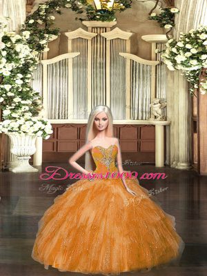 Custom Made Rust Red Quince Ball Gowns Military Ball and Sweet 16 and Quinceanera with Beading and Ruffles Sweetheart Sleeveless Lace Up