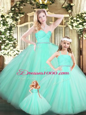 Apple Green Lace Up Sweetheart Beading and Lace Vestidos de Quinceanera Organza Sleeveless