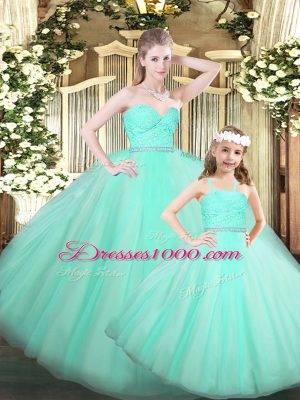 Apple Green Lace Up Sweetheart Beading and Lace Vestidos de Quinceanera Organza Sleeveless