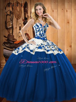 Floor Length Ball Gowns Sleeveless Blue 15th Birthday Dress Lace Up