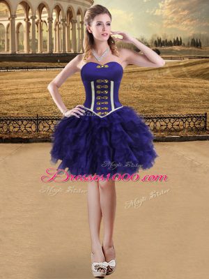 Charming Purple Ball Gowns Sweetheart Sleeveless Organza Mini Length Lace Up Ruffles Prom Dresses