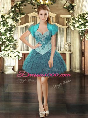 Discount Teal Lace Up Vestidos de Quinceanera Beading and Ruffles Sleeveless Floor Length
