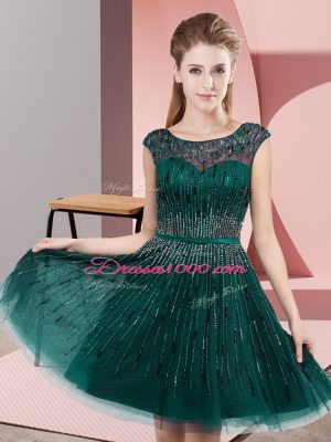 Artistic Dark Green Scoop Neckline Beading Dress for Prom Sleeveless Backless