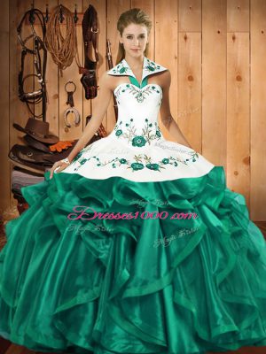 Extravagant Sleeveless Lace Up Floor Length Embroidery and Ruffles Sweet 16 Quinceanera Dress