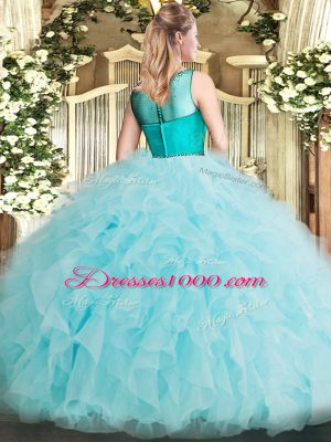 Vintage Scoop Zipper Beading and Ruffles Vestidos de Quinceanera Sleeveless