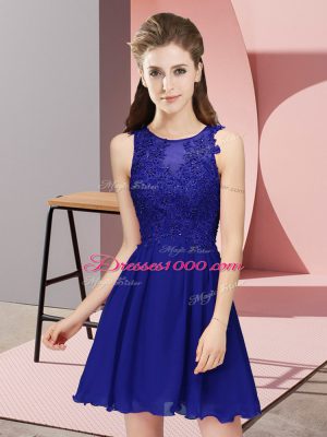 Custom Designed Royal Blue Sleeveless Appliques Mini Length Vestidos de Damas