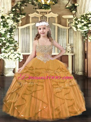 Low Price Floor Length Ball Gowns Sleeveless Orange Little Girls Pageant Dress Wholesale Lace Up