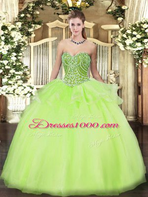 Sleeveless Beading and Ruffles Lace Up Sweet 16 Dress