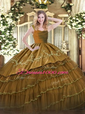 Dazzling Satin and Organza Sleeveless Floor Length Quinceanera Gowns and Embroidery and Ruffled Layers