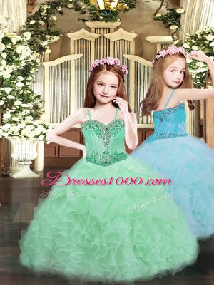 Aqua Blue Sleeveless Beading and Ruffles Floor Length Quince Ball Gowns