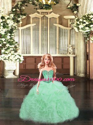 Aqua Blue Sleeveless Beading and Ruffles Floor Length Quince Ball Gowns