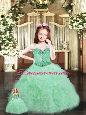 Aqua Blue Sleeveless Beading and Ruffles Floor Length Quince Ball Gowns