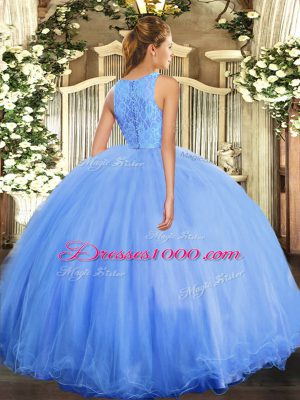 Superior Tulle Scoop Sleeveless Clasp Handle Lace Sweet 16 Quinceanera Dress in Baby Blue