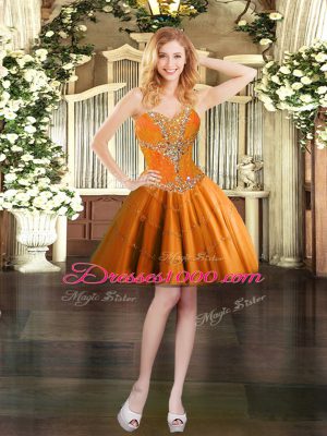 Orange Evening Dress Prom and Party with Beading Sweetheart Sleeveless Lace Up
