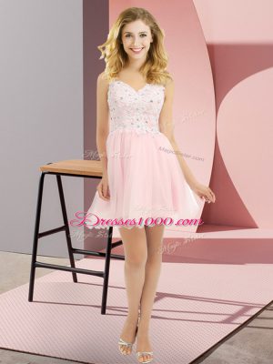 Low Price Baby Pink Lace Up V-neck Beading and Lace Vestidos de Damas Tulle Sleeveless