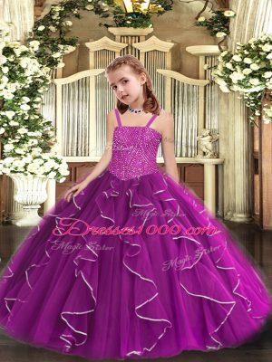 Affordable Tulle Sleeveless Floor Length Evening Gowns and Beading and Ruffles
