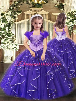 Excellent Beading and Ruffles Pageant Dress Womens Purple Lace Up Sleeveless Floor Length