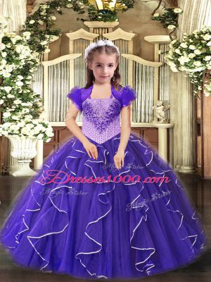 Excellent Beading and Ruffles Pageant Dress Womens Purple Lace Up Sleeveless Floor Length