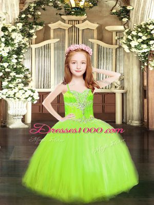 Floor Length Lace Up Custom Made Pageant Dress Yellow Green for Party and Quinceanera with Beading