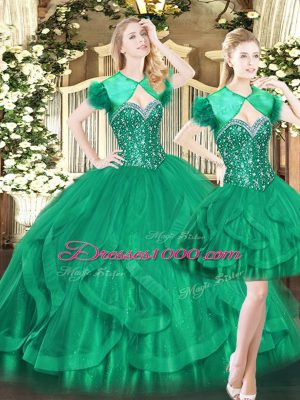 Floor Length Dark Green Vestidos de Quinceanera Sweetheart Sleeveless Lace Up