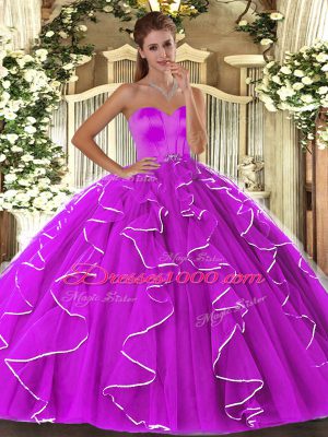 Clearance Fuchsia Sleeveless Organza Lace Up Quinceanera Gowns for Military Ball and Sweet 16 and Quinceanera