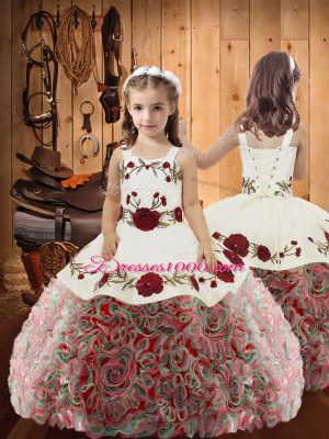 Free and Easy Multi-color Halter Top Lace Up Embroidery Sweet 16 Dress Sleeveless