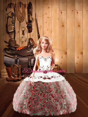 Free and Easy Multi-color Halter Top Lace Up Embroidery Sweet 16 Dress Sleeveless