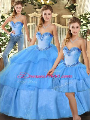 Simple Organza Sleeveless Floor Length Quince Ball Gowns and Beading and Ruffled Layers