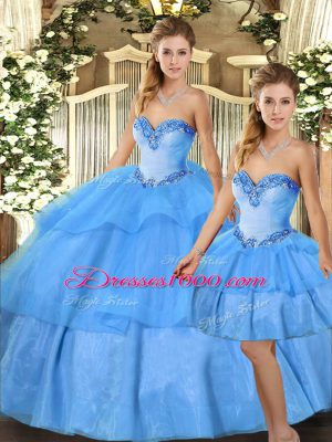 Simple Organza Sleeveless Floor Length Quince Ball Gowns and Beading and Ruffled Layers