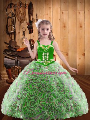 Ball Gowns Kids Formal Wear Multi-color Straps Fabric With Rolling Flowers Sleeveless Floor Length Lace Up