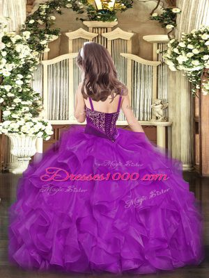 Sleeveless Lace Up Floor Length Beading and Ruffles Little Girls Pageant Dress