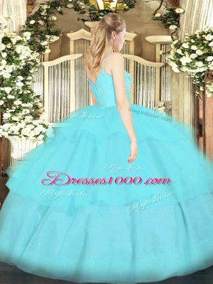 Ball Gowns Quince Ball Gowns Lavender Spaghetti Straps Organza Sleeveless Floor Length Zipper