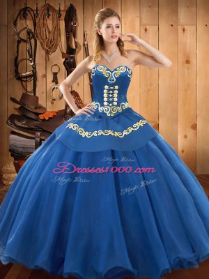 Ruffles Vestidos de Quinceanera Blue Lace Up Sleeveless Floor Length