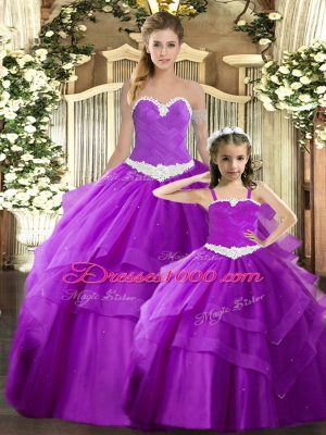 Decent Sweetheart Sleeveless Lace Up Quinceanera Dress Purple Tulle