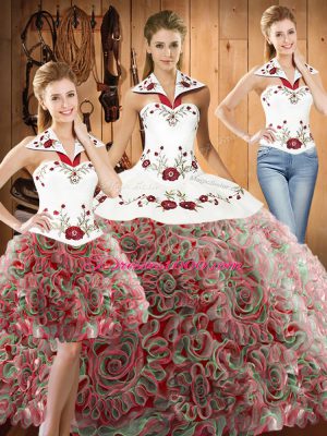 Beauteous Fabric With Rolling Flowers Sleeveless Quinceanera Dress Sweep Train and Embroidery