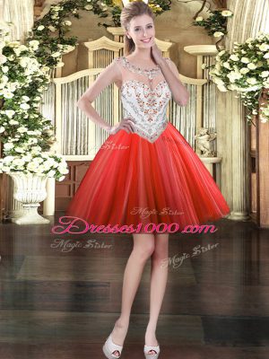 Gorgeous Red Scoop Neckline Beading Prom Dresses Sleeveless Zipper