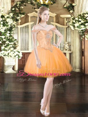 Off The Shoulder Sleeveless Lace Up Prom Party Dress Orange Red Tulle