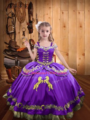Customized Lavender Sleeveless Beading and Embroidery Floor Length Little Girls Pageant Dress Wholesale