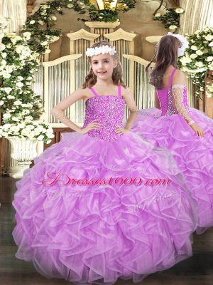 Customized Straps Sleeveless Lace Up Winning Pageant Gowns Lilac Organza