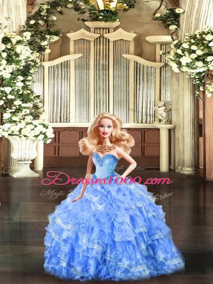 Fabulous Baby Blue Lace Up Sweetheart Beading and Ruffles Quinceanera Gown Organza Sleeveless