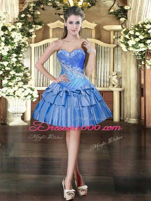 Pretty Mini Length Baby Blue Dress for Prom Sweetheart Sleeveless Lace Up