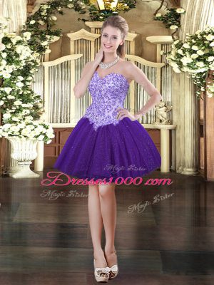 Colorful Appliques Evening Dress Purple Lace Up Sleeveless Mini Length
