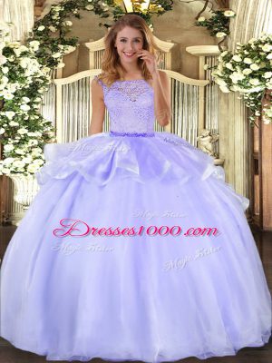 Super Ball Gowns Ball Gown Prom Dress Lavender Scoop Organza Sleeveless Floor Length Clasp Handle