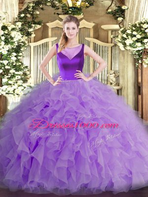 Cheap Beading and Ruffles Ball Gown Prom Dress Lavender Side Zipper Sleeveless Floor Length