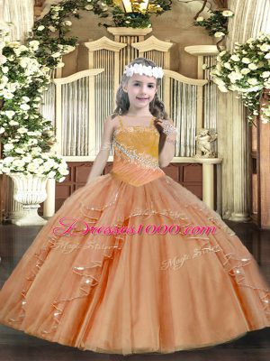 Admirable Straps Sleeveless Tulle Pageant Dress Beading and Ruffles and Sequins Lace Up