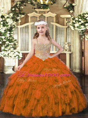 Best Brown Ball Gowns Beading and Ruffles Glitz Pageant Dress Lace Up Tulle Sleeveless Floor Length