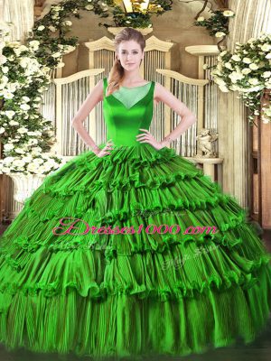 Floor Length Quinceanera Dresses Organza Sleeveless Beading and Ruffled Layers