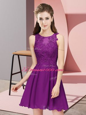 Mini Length Zipper Quinceanera Court Dresses Eggplant Purple for Prom and Party and Wedding Party with Appliques